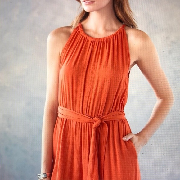 Sundance Sahara Jumpsuit Orange Halter Tie Waist Wide Leg Size XL NWT Boho - Picture 3 of 14